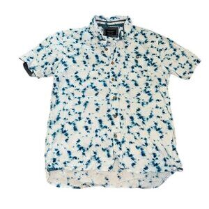 Sunrise Kingdom Tie-Dye Short Sleeve Button-Up Shirt M White & Blue